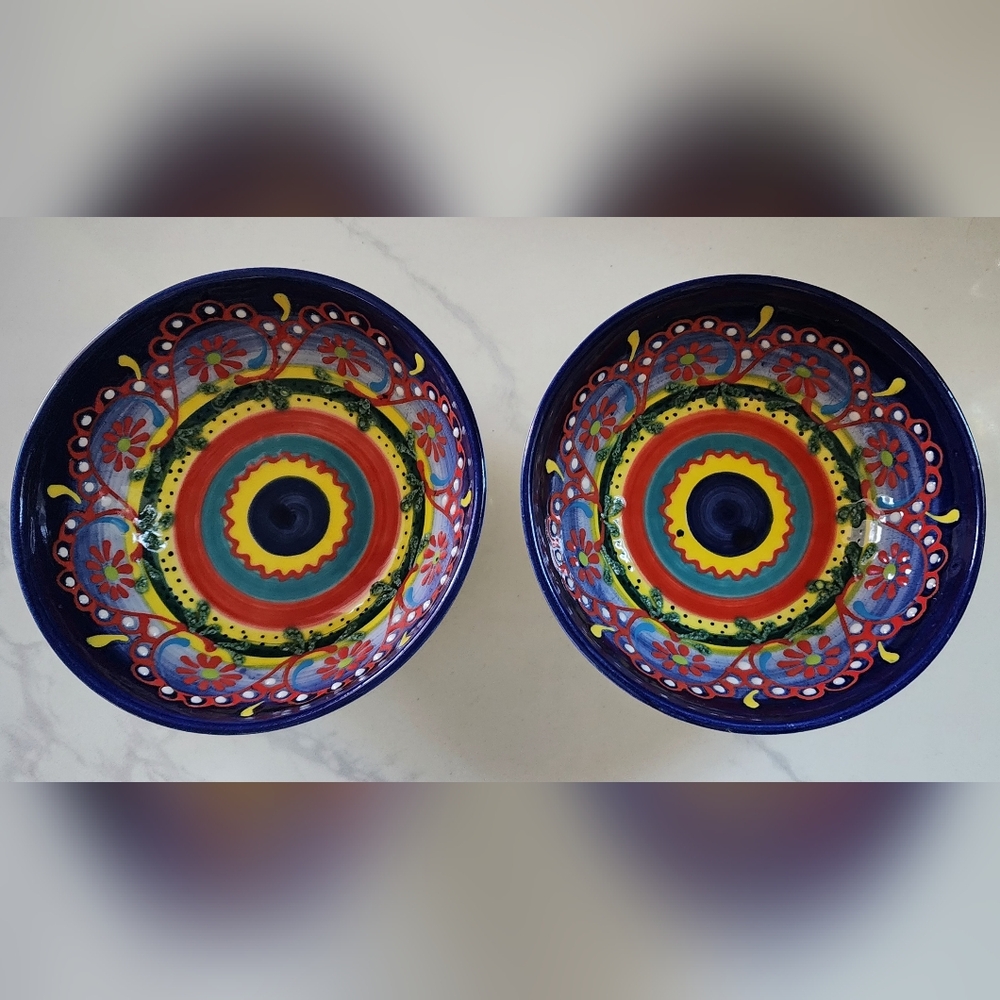 Del Rio Salado Bowls Handmade‎ Hand Painted Set Of Two Made In Spain